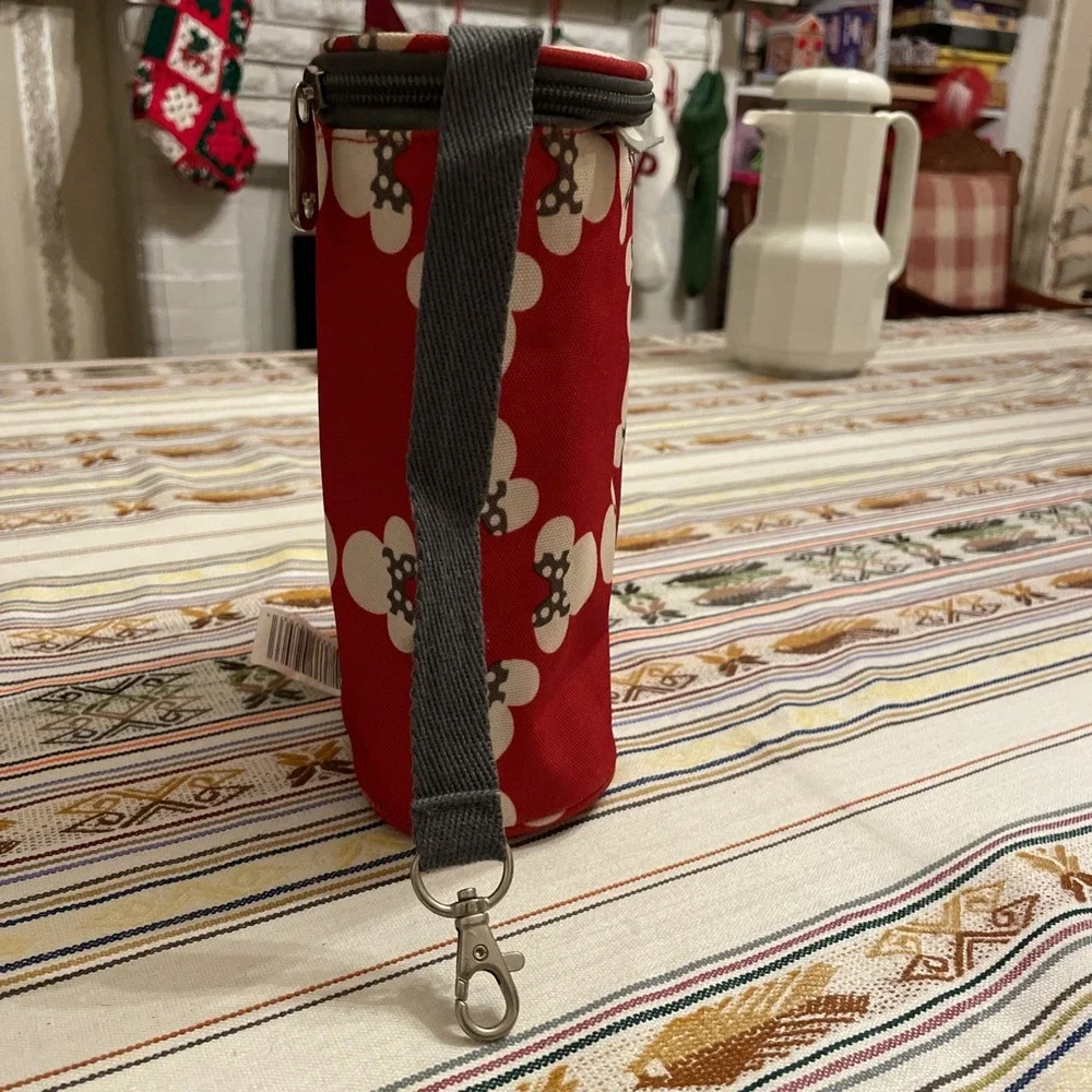 Baby Bottle Bag Insulated Minnie Mouse Disney Red Gray White Clip Strap‎